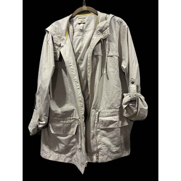 Bass Heritage XL Hooded Utility Jacket Beige Anorak Parka Roll Tab Pockets Zip - Picture 4 of 6
